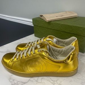 Gucci Ace Gold Metallic Leather Sneaker